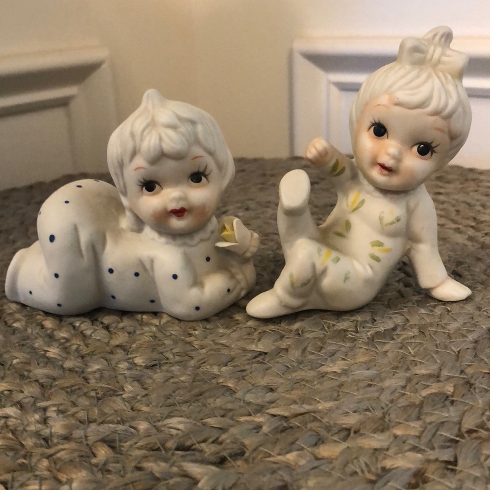 UCGC Taiwan mid-century ceramic baby girl figurines vintage